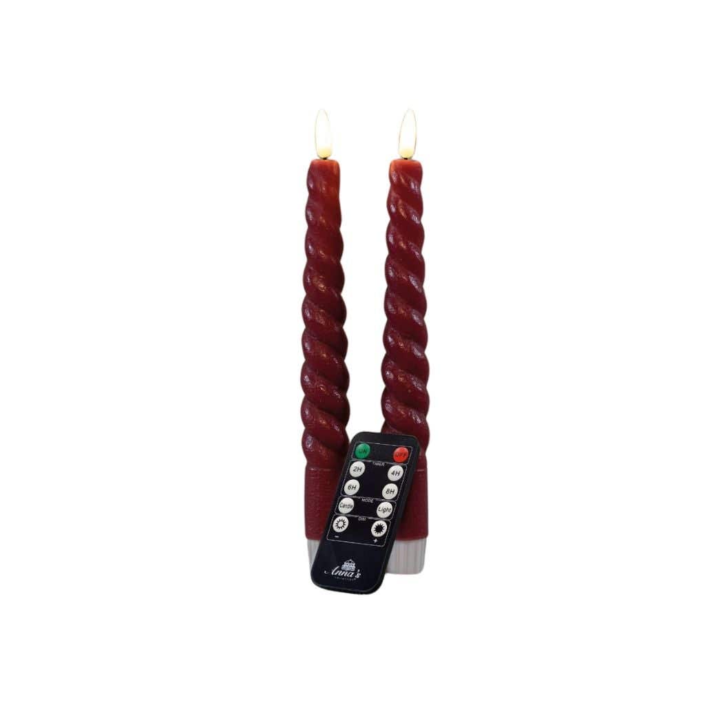 Dinerkaars Swirl LED 3D Lont Bordeaux 23 cm 2 stuks met afstandsbediening