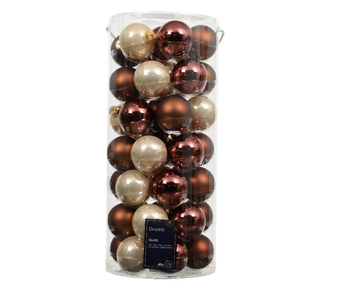 Decoris Kerstballen glas mix bruin creme 49 stuks Ø 6 cm