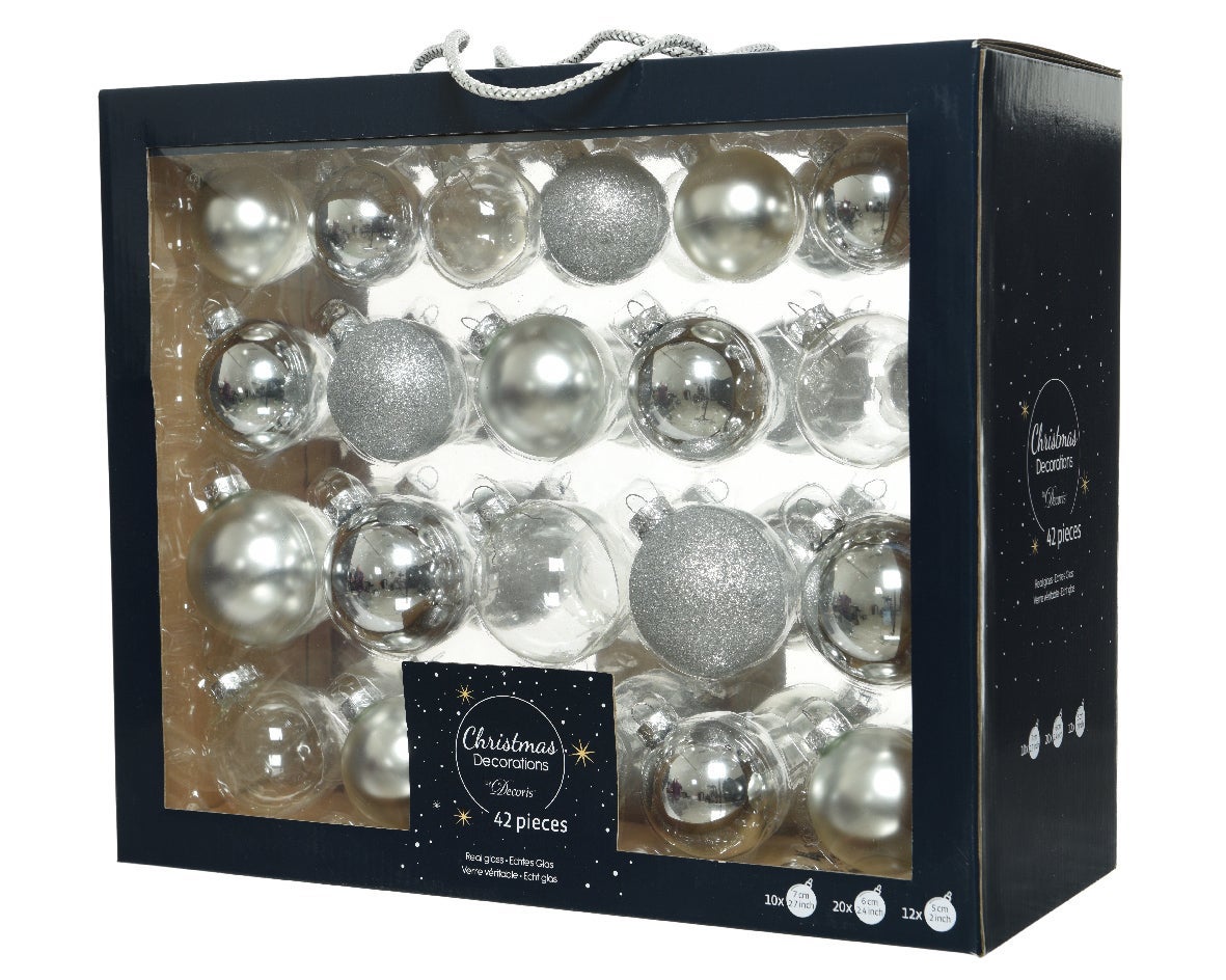 Decoris Kerstballen Glas mix Zilver 42 stuks