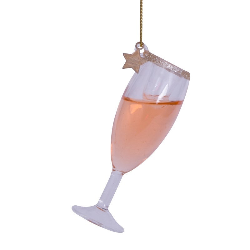Vondels Kersthanger prosecco glas roze 8 cm