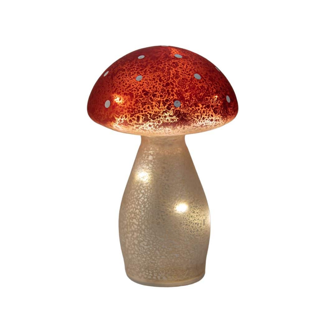 Paddenstoel verlicht glas wit met rode stippen 18 cm