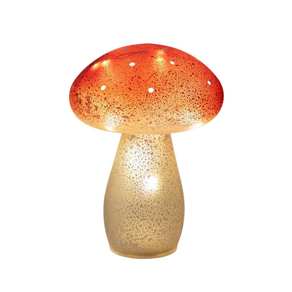 Paddenstoel verlicht glas wit met rode stippen 21 cm