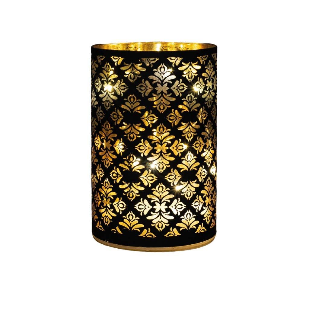 Anna's Collection kerstlamp blad glas zwart barok 10 x 15 cm