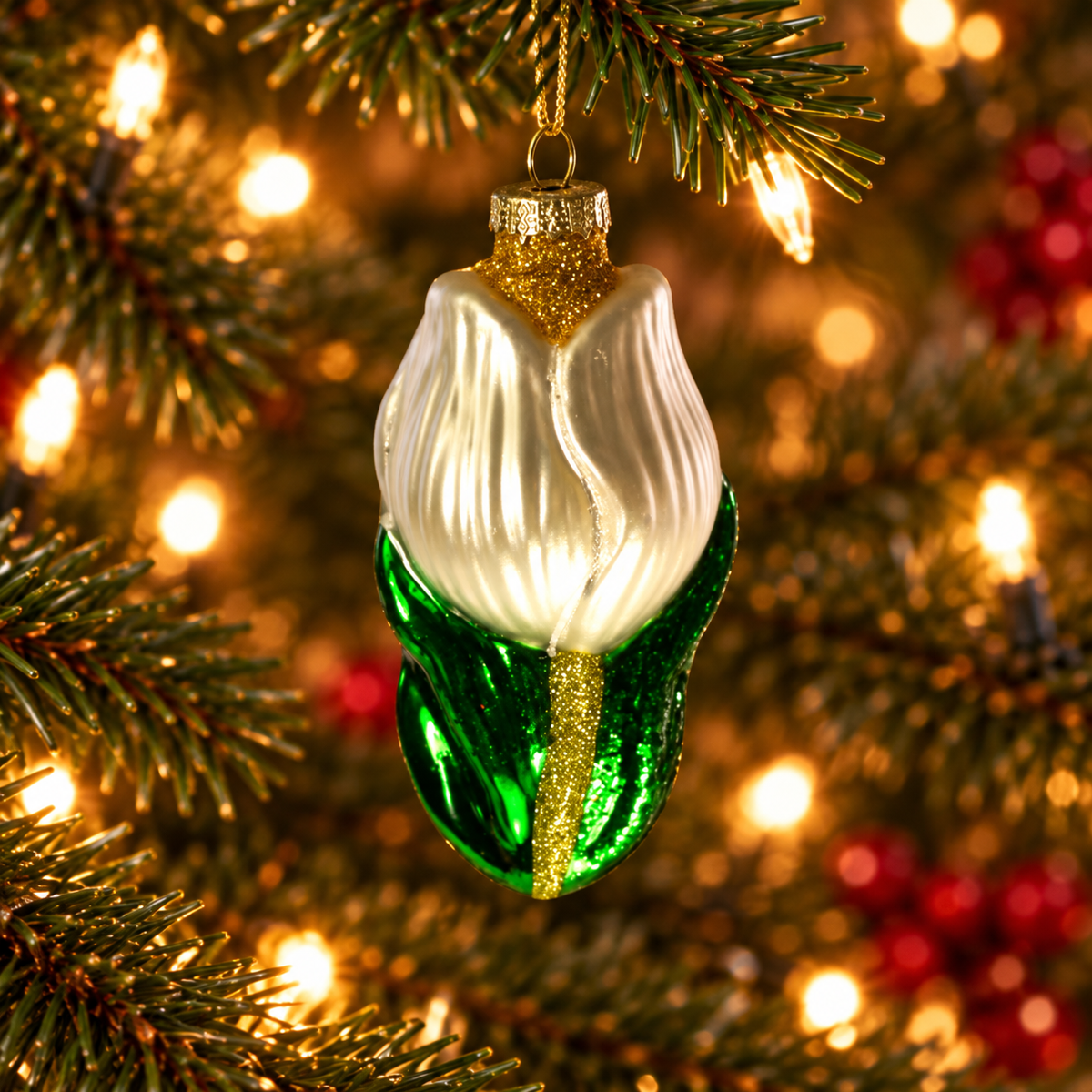 Werner Voss Kerstornament Tulp Glas Wit 5 x 11 cm