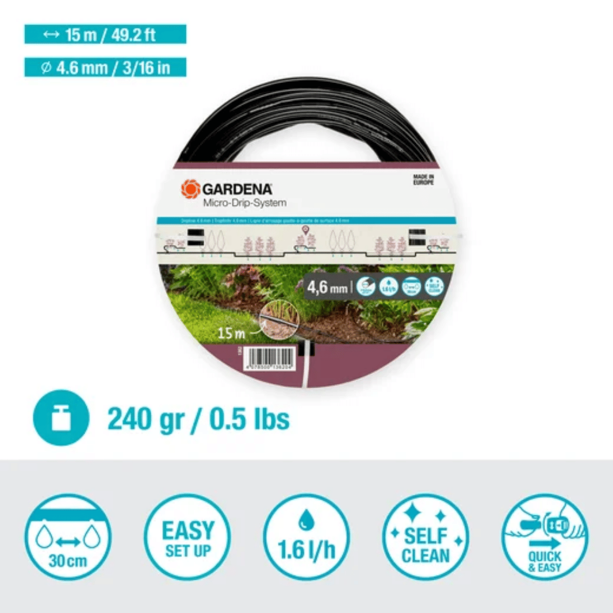 Gardena Bovengrondse Druppelbuis 4,6mm (3/16") 15m Micro-Drip Systeem