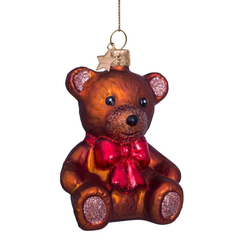 Vondels Kersthanger bruine teddybeer met rode strik 8.5 cm