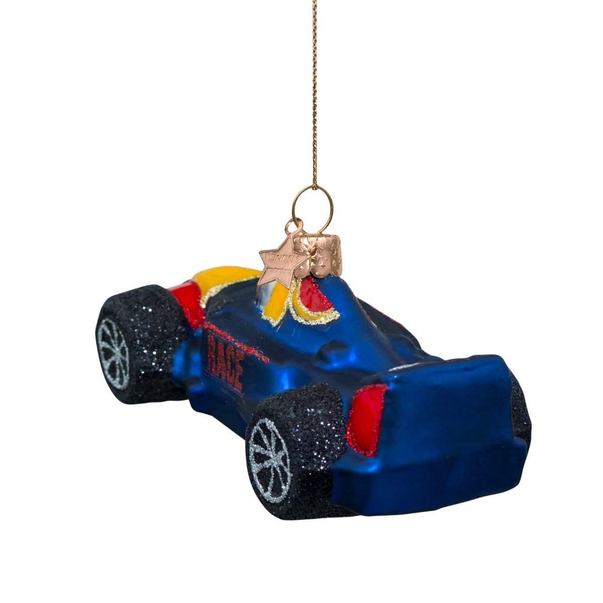 Vondels Kersthanger blauwe race auto 5 cm
