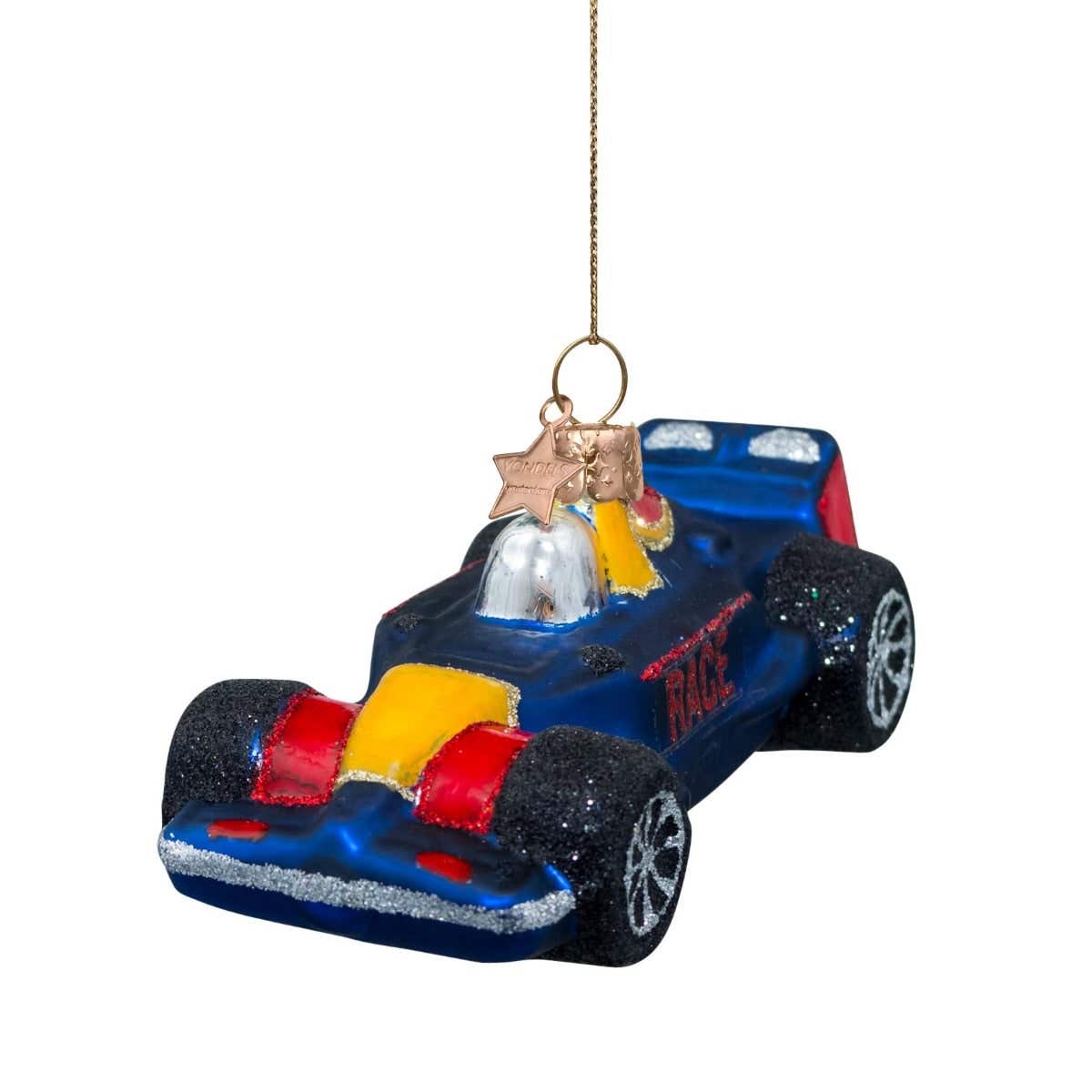 Vondels Kersthanger blauwe race auto 5 cm