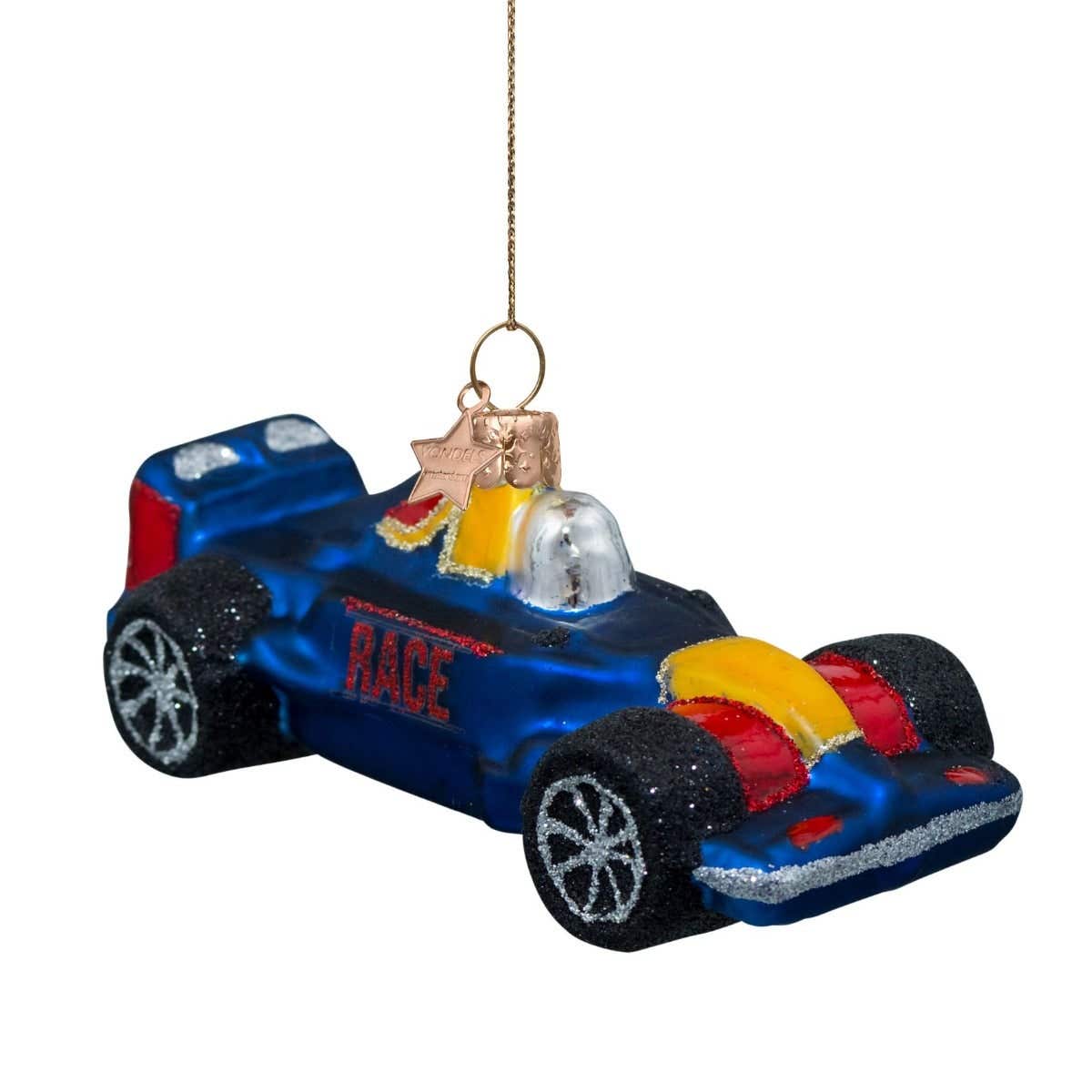 Vondels Kersthanger blauwe race auto 5 cm