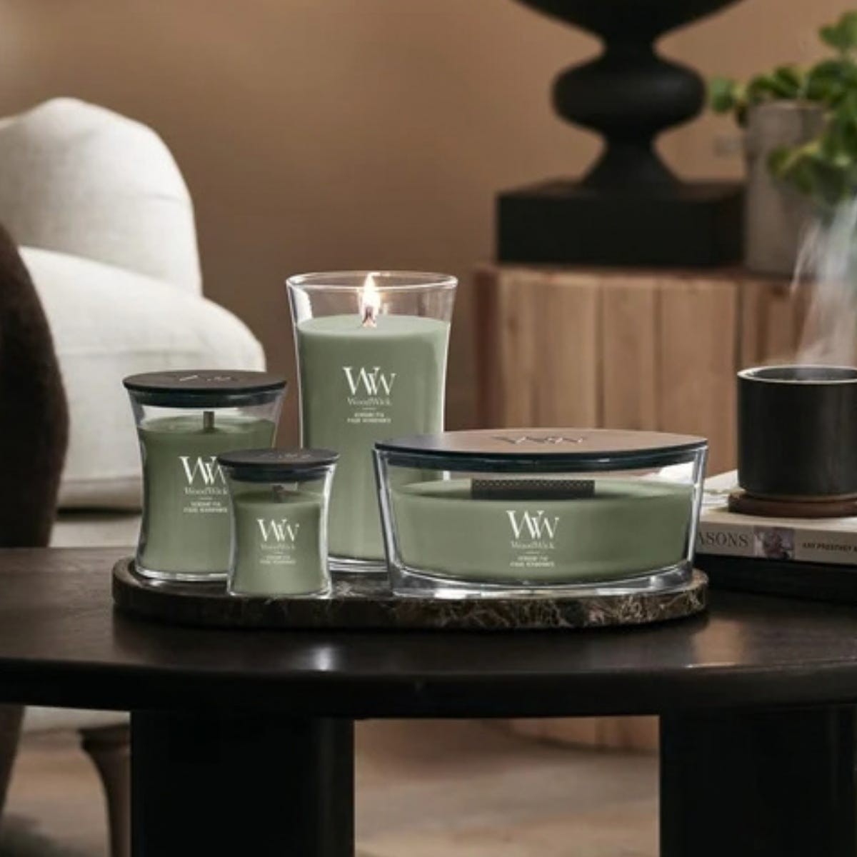 WoodWick Geurkaars Medium Verdant Fig Groen 9.9 x 9.9 x 11.4 cm