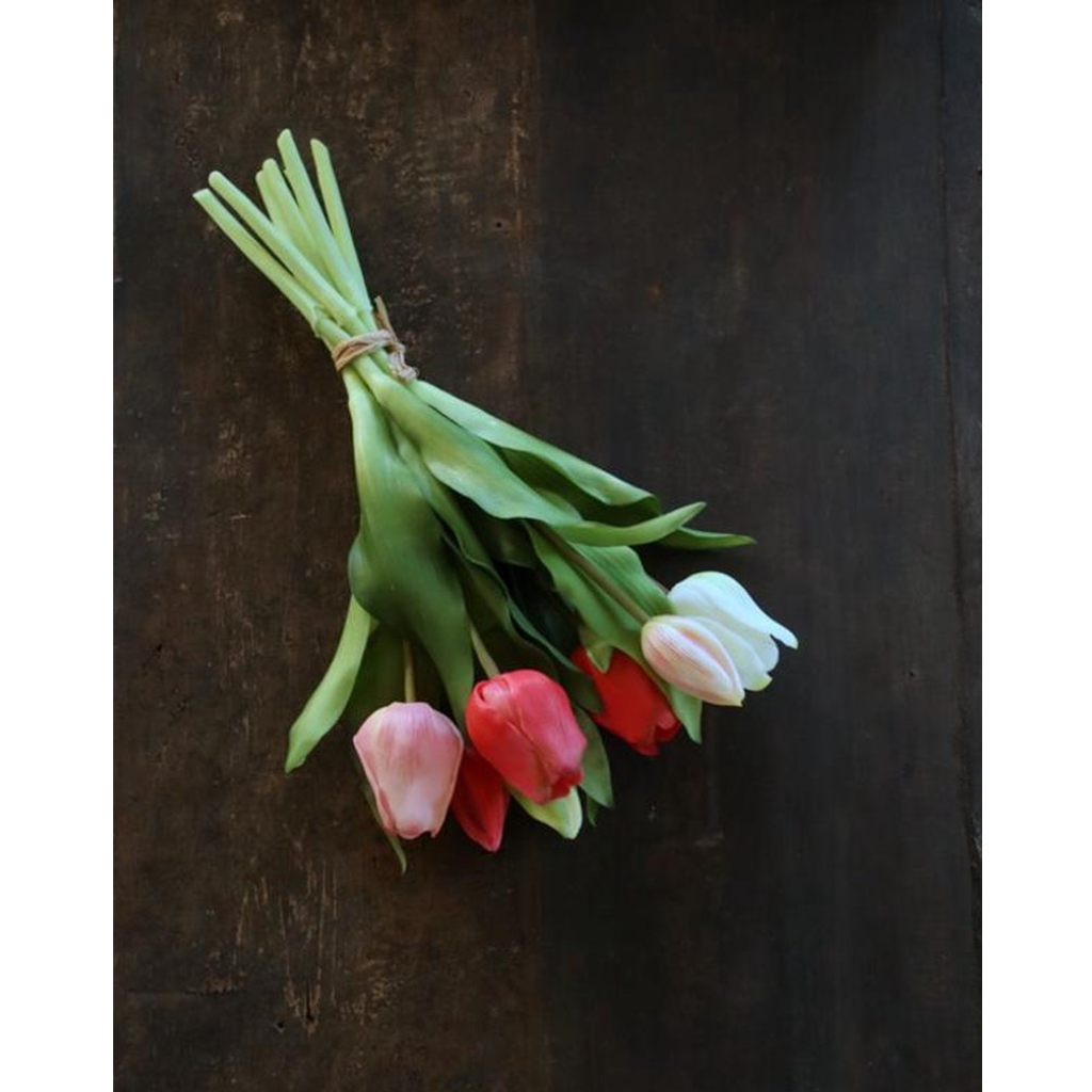 Kunstbloem tulpenbundel roze mix 7 stelen 30 cm