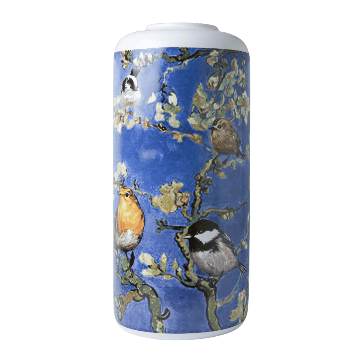 Heinen Delfts Blauw Cilinder Vaas Vogels Van Gogh