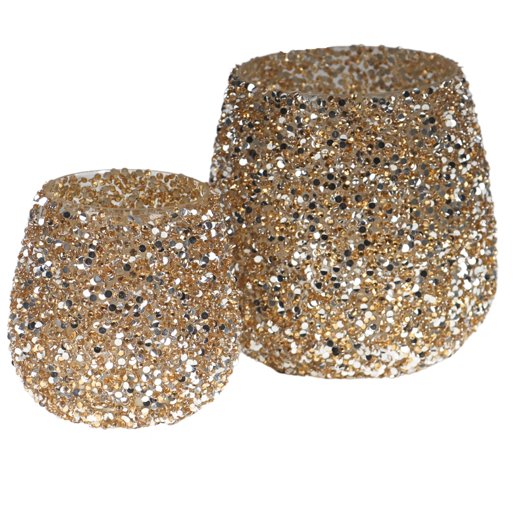 Theelichthouder Strass Cauldron Goud 9.5 x 9 cm