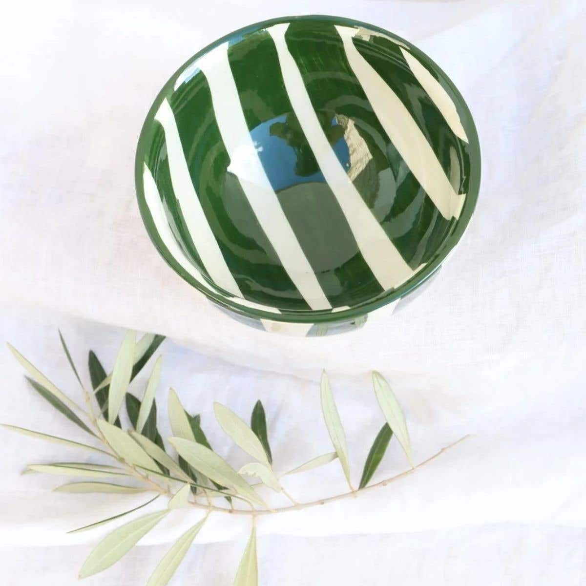 Lenta Living Ontbijtkom Streep Verde Oliva 14.5 x 8 cm