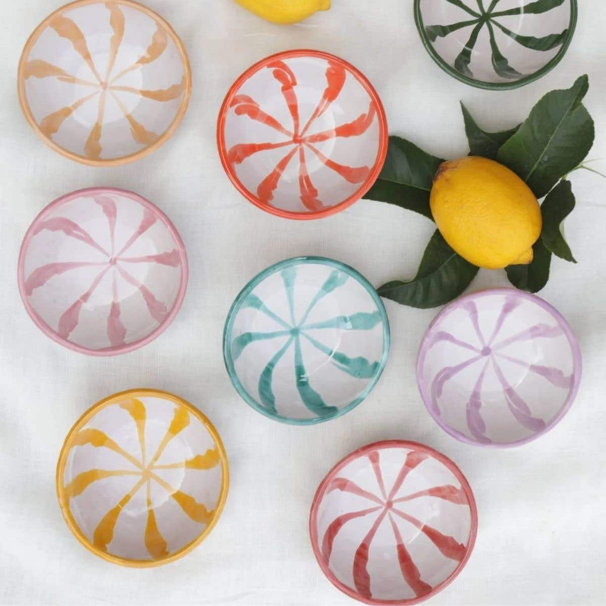 Lenta Living Tapas Schaaltje Streep Roza 10 x 4 cm