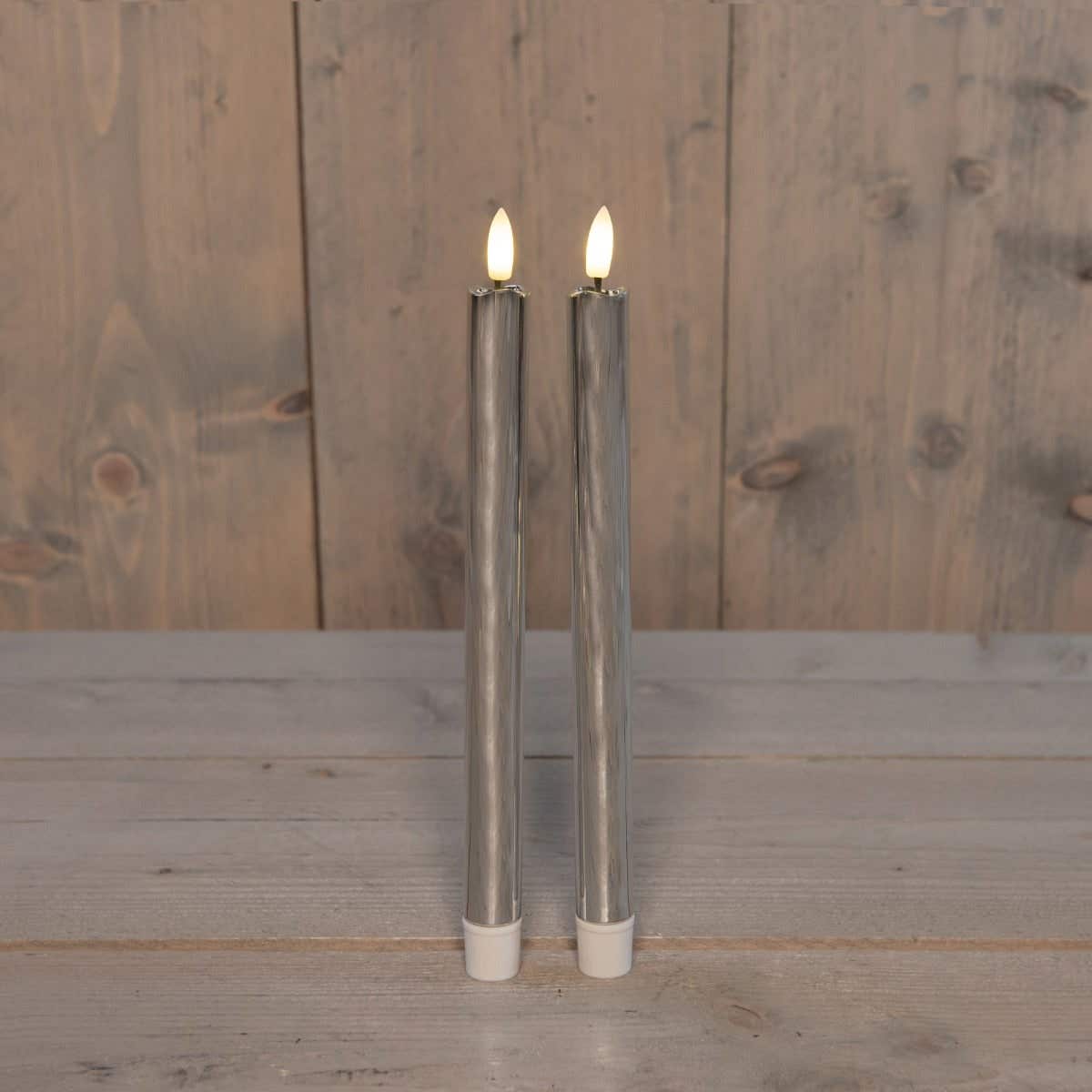 Dinerkaars Zilver LED 3D vlam 2 stuks 25 cm