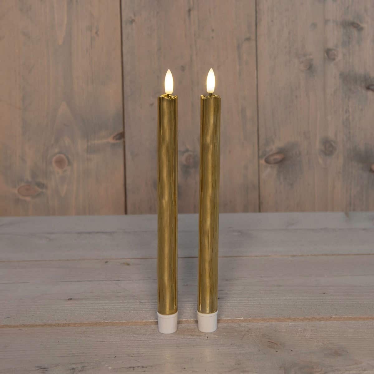 Dinerkaars Goud LED 3D vlam 2 stuks 25 cm