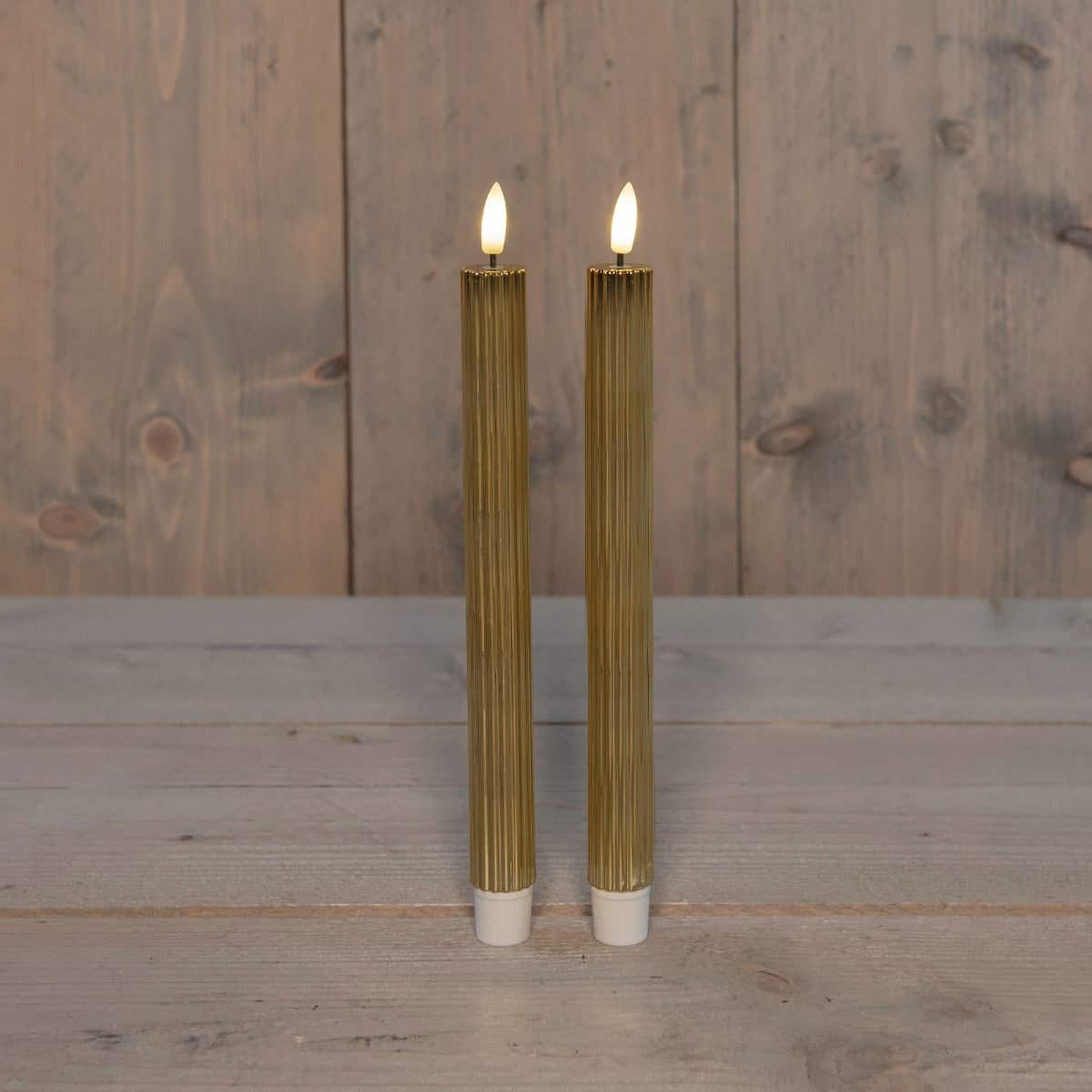 Dinerkaars Goud Ribbel 3D vlam 2 stuks 25 cm
