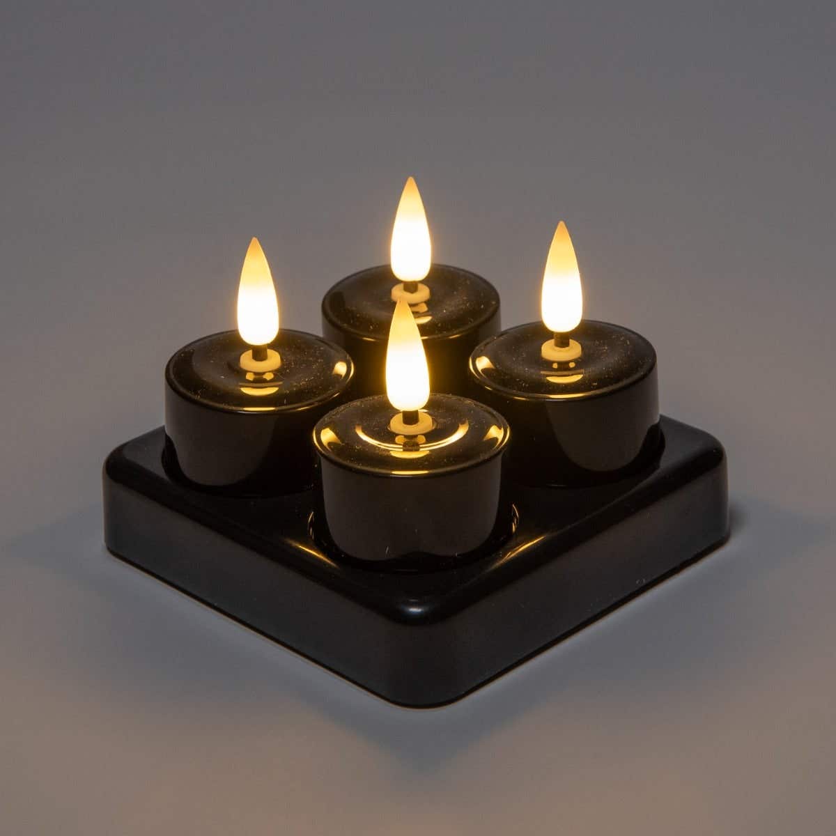 Theelicht LED 3D vlam oplaadbaar 4 stuks zwart