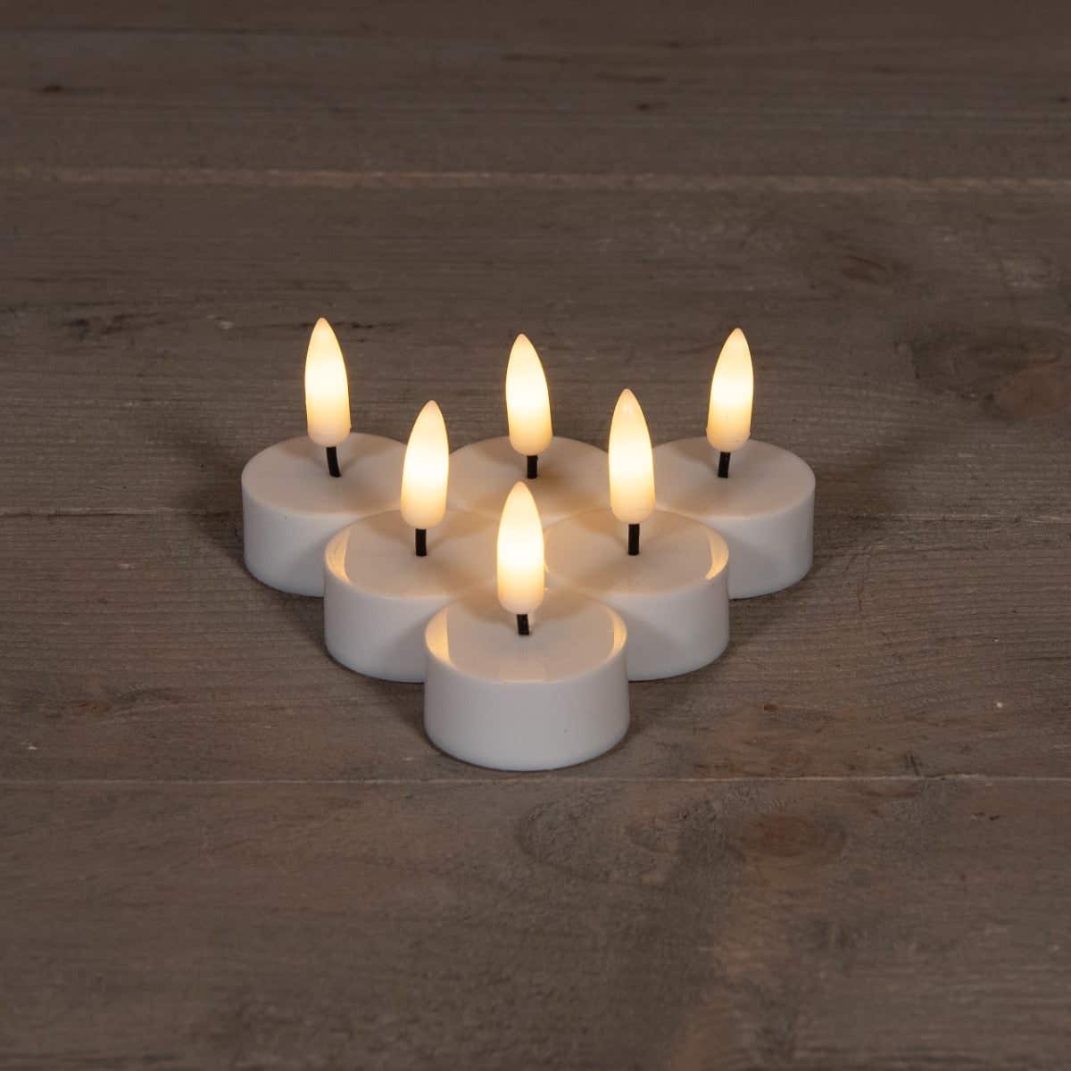Theelicht LED 3D vlam 6 stuks wit