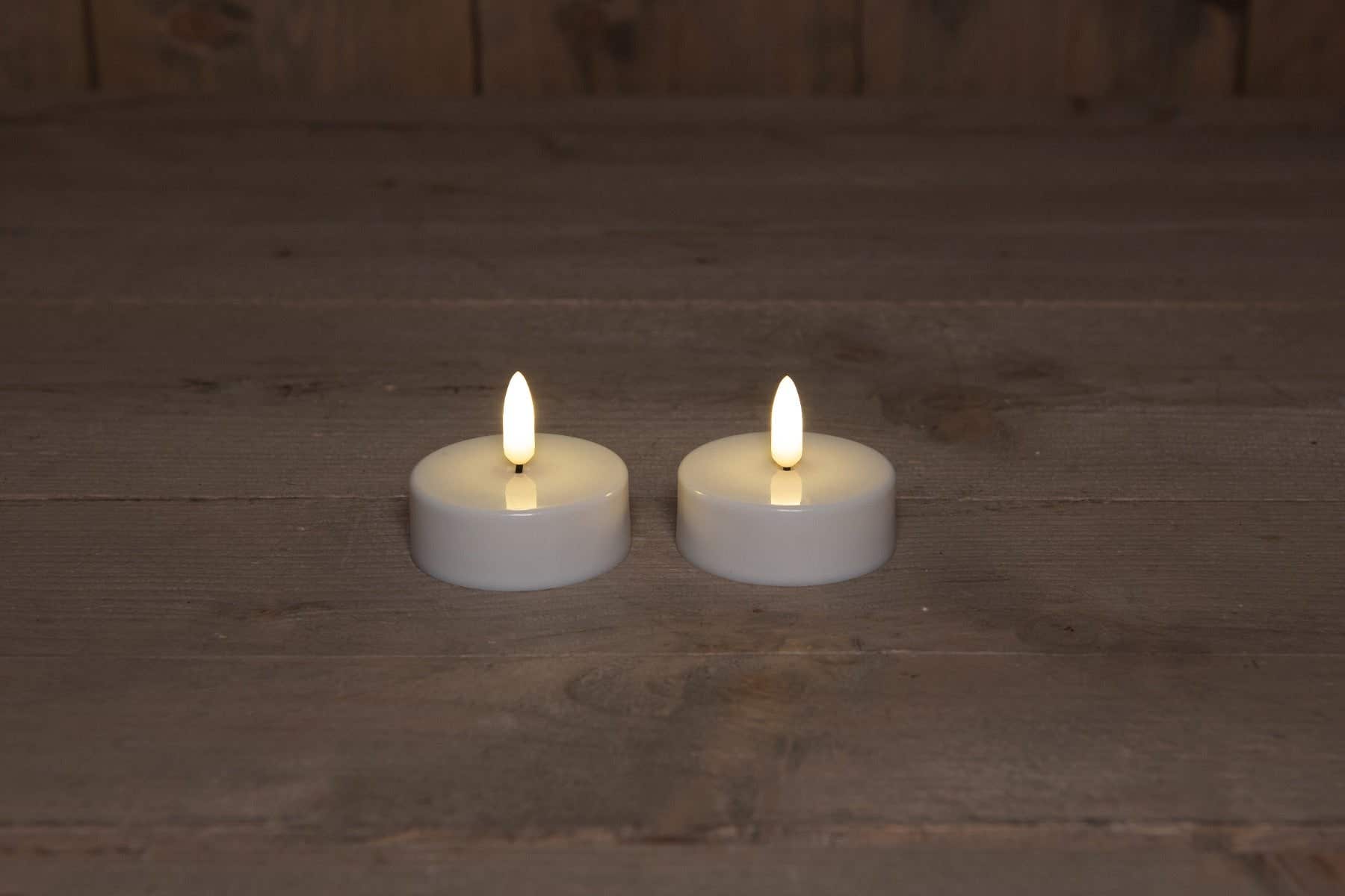 Theelicht LED 3D vlam 2 stuks wit