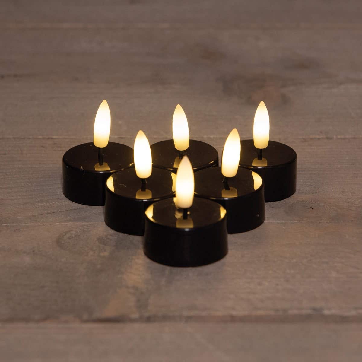 Theelicht LED 3D vlam 6 stuks zwart