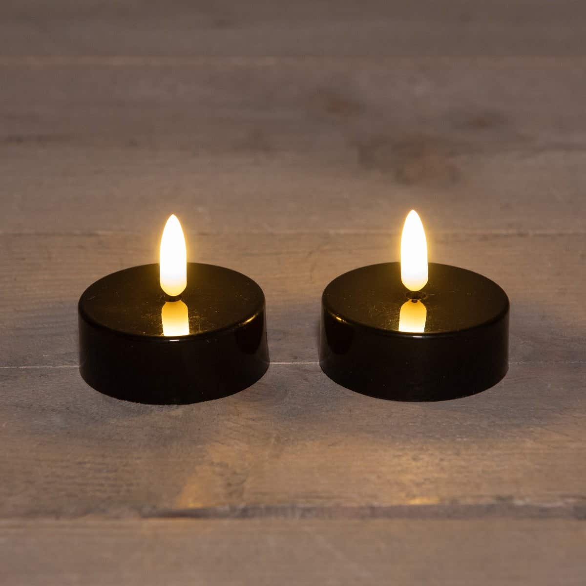 Theelicht LED Jumbo 3D vlam 2 stuks zwart