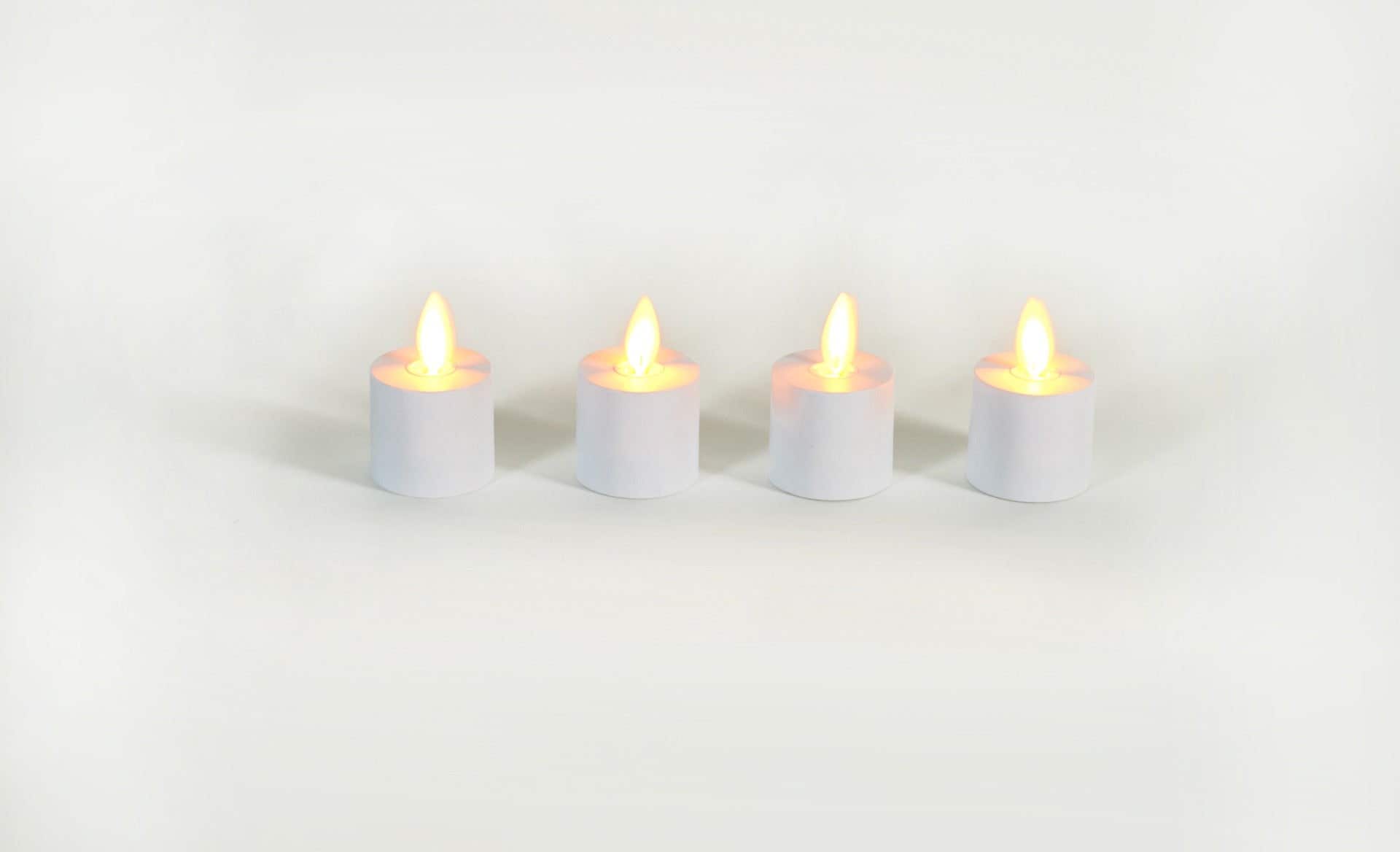 Theelicht bewegende vlam uitbreidingset 4 stuks wit 3.8 x 6 cm