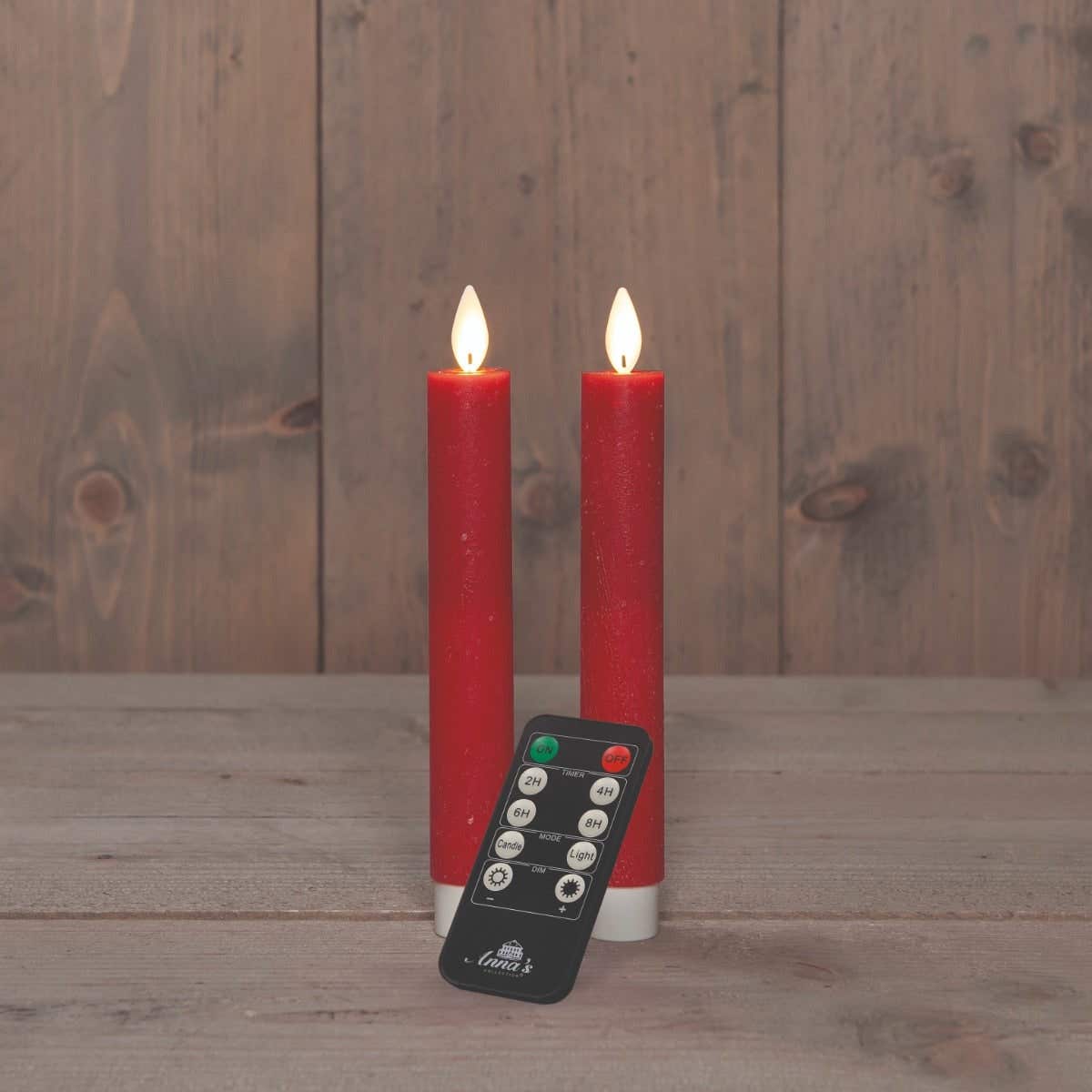 Dinerkaars LED Wax Rood 18 cm 2 stuks met afstandsbediening