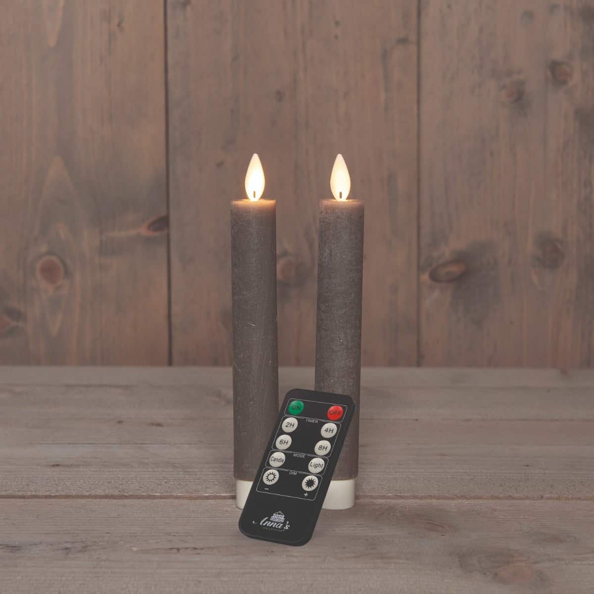 Dinerkaars LED Wax Taupe 18 cm 2 stuks met afstandsbediening