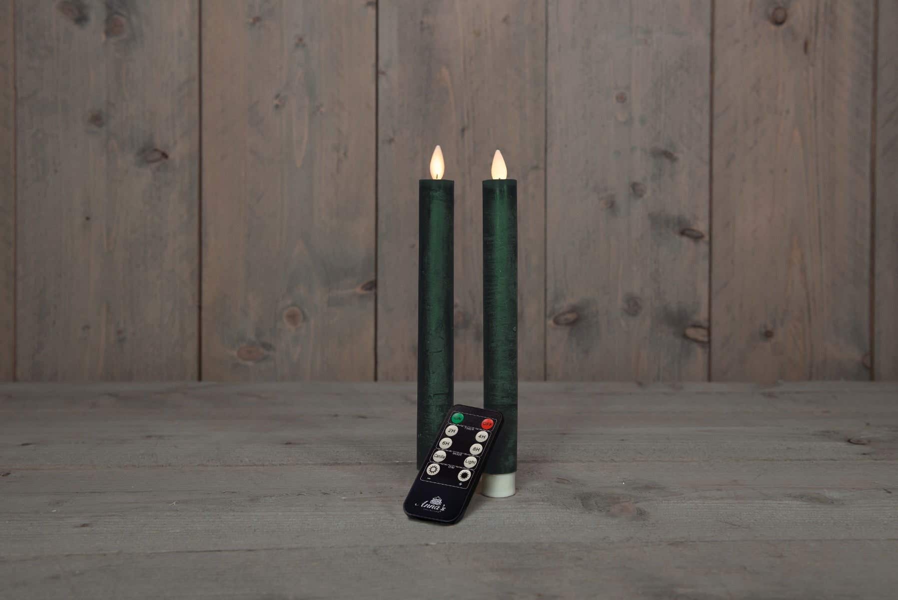 Dinerkaars LED Wax Antiek Groen 23 cm 2 stuks met afstandsbediening