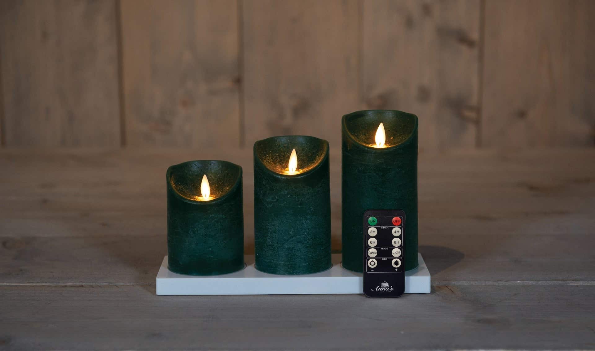 Stompkaars LED oplaadbaar Wax Rustiek Antiek Groen 3 stuks met afstandsbediening