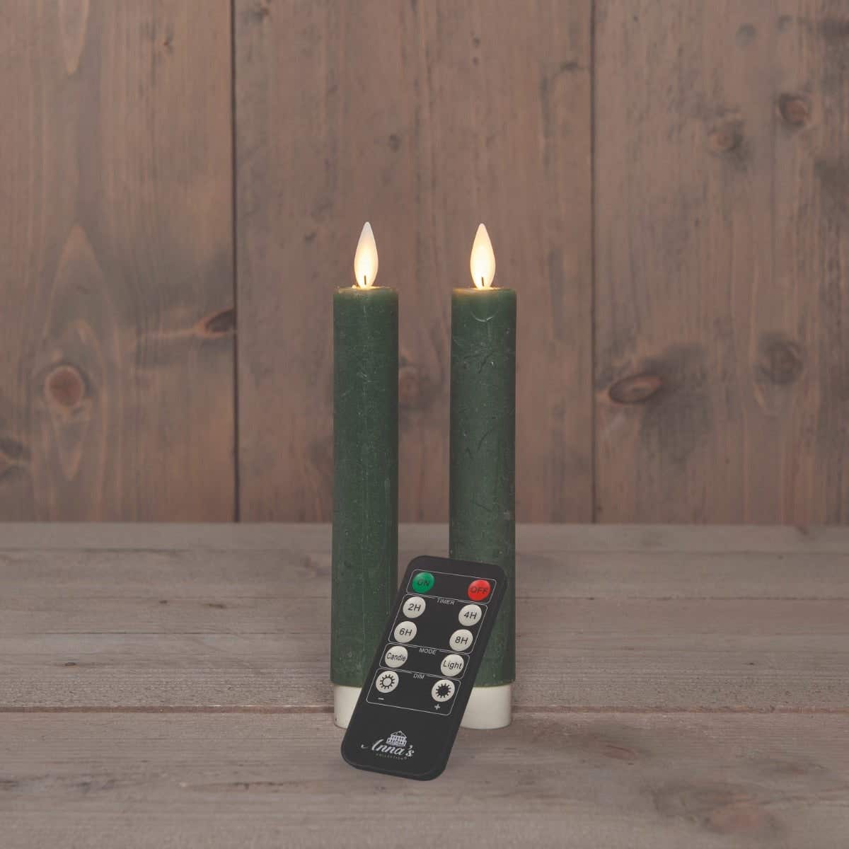 Dinerkaars LED Wax Jade Groen 18 cm 2 stuks met afstandsbediening