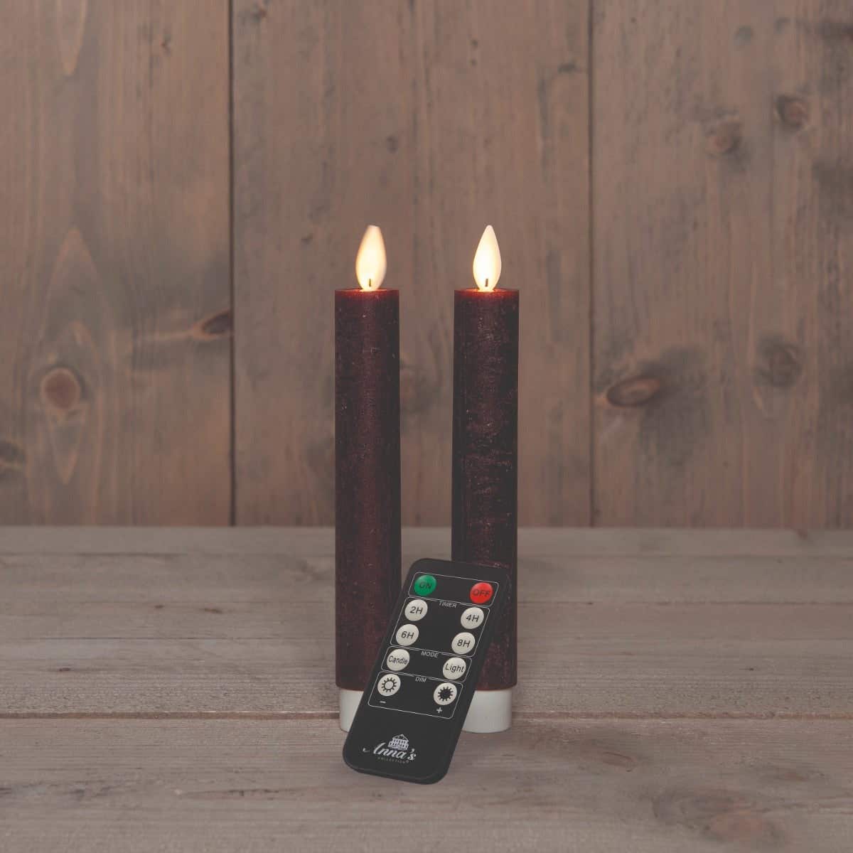 Dinerkaars LED Wax Bordeaux 18 cm 2 stuks met afstandsbediening