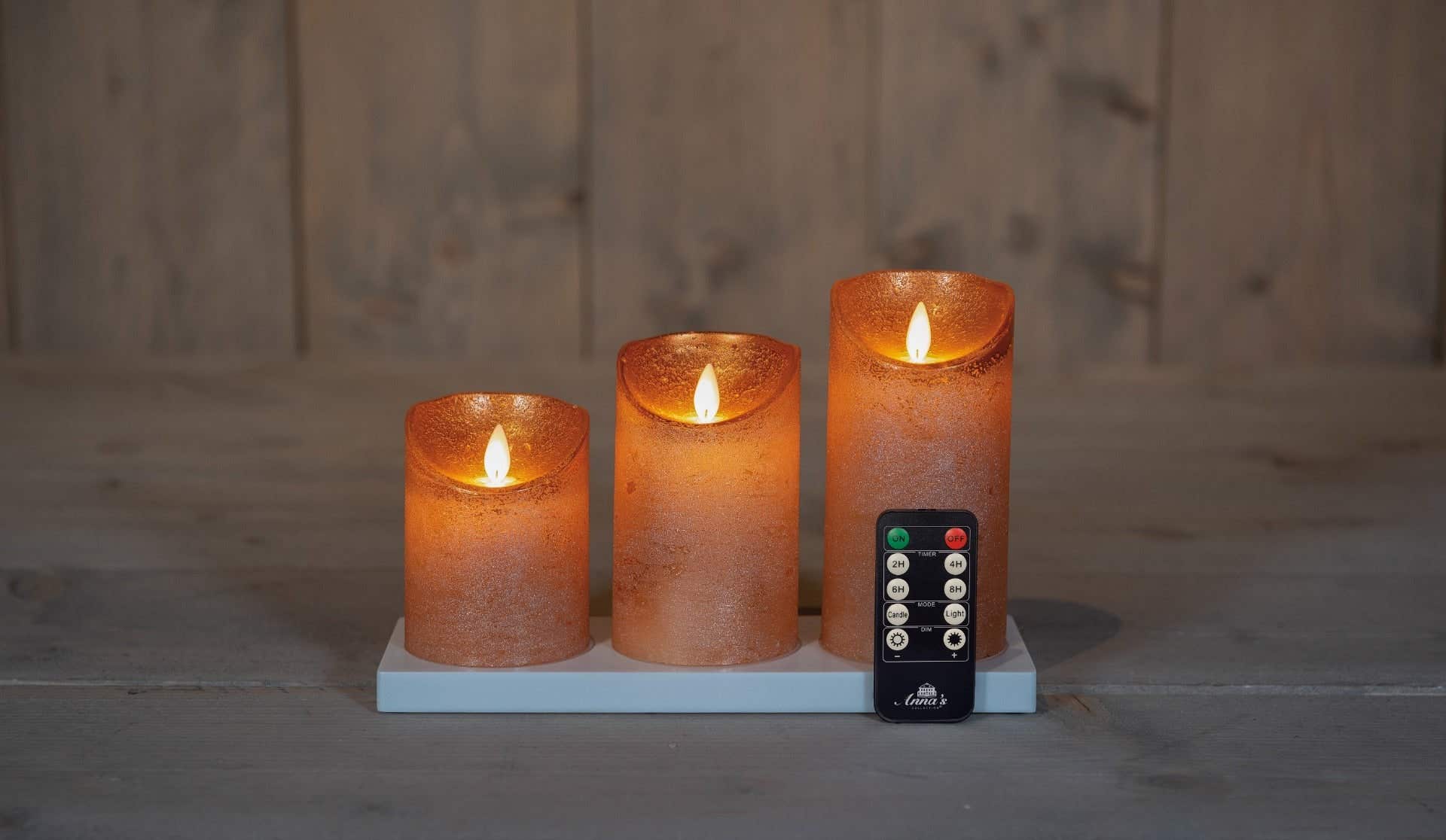 Stompkaars LED oplaadbaar Wax Rustiek Koper 3 stuks met afstandsbediening