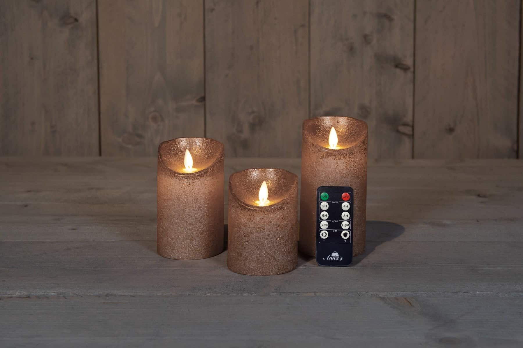 Stompkaars LED Wax Brons 3 stuks met afstandsbediening