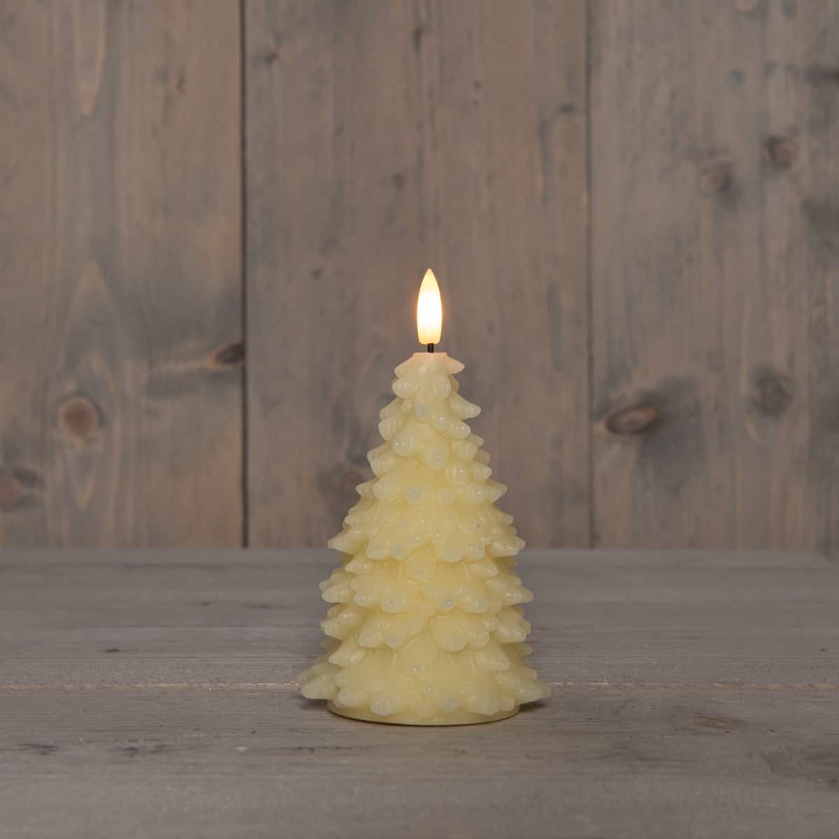 Kaars LED Kerstboom wax ivoor 15 cm met 3D vlam