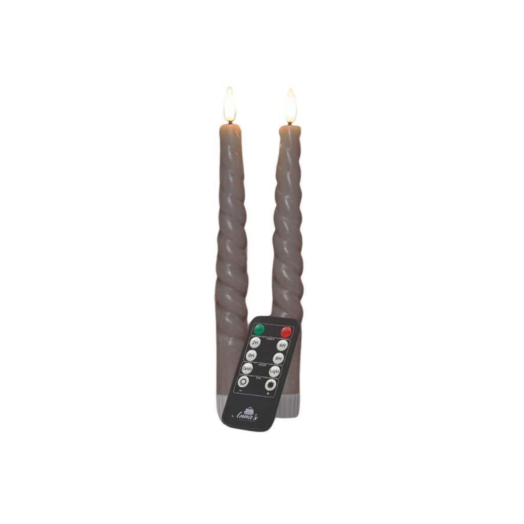 Dinerkaars Swirl LED 3D Lont Taupe 23 cm 2 stuks met afstandsbediening