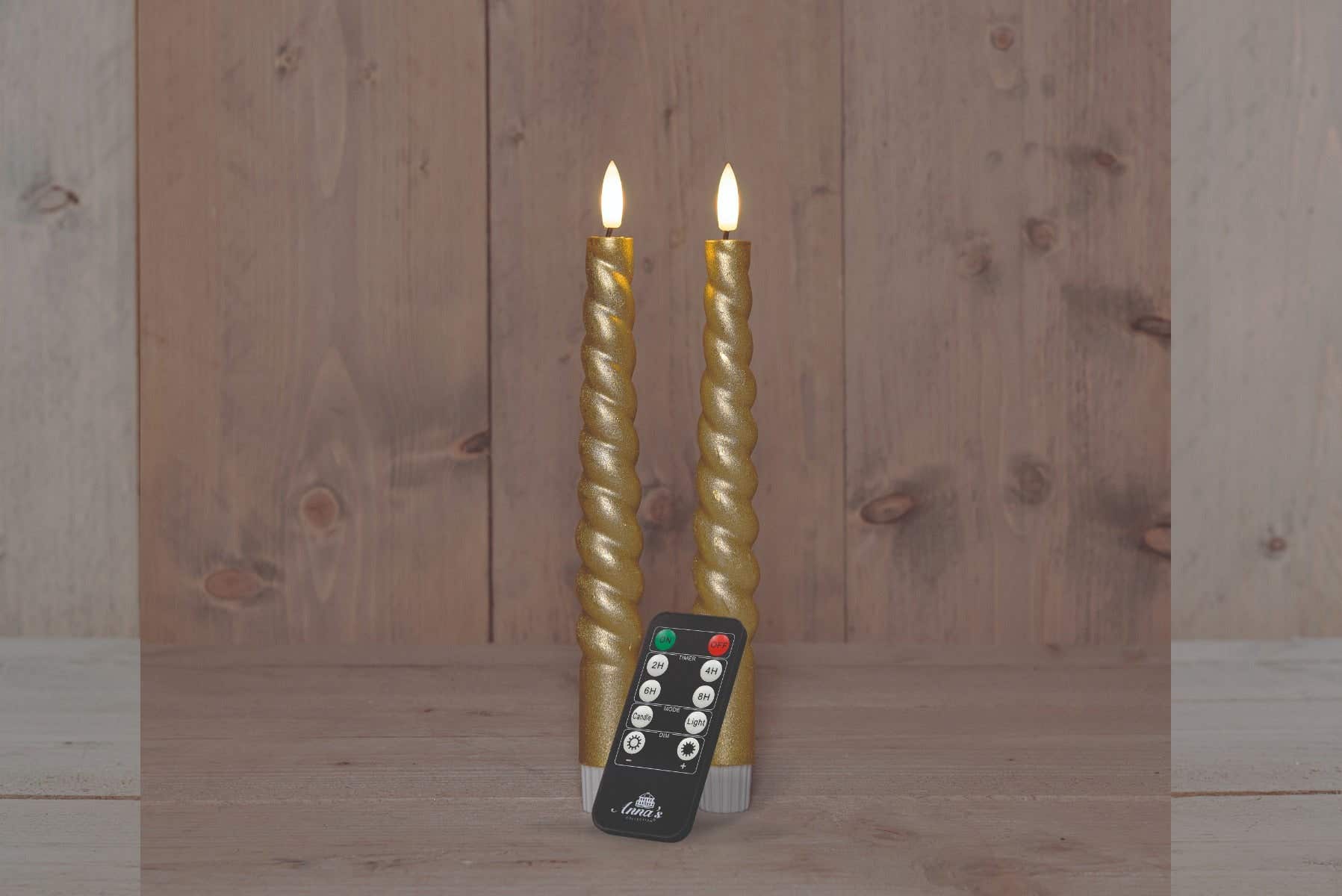Dinerkaars Swirl LED 3D Lont Goud 23 cm 2 stuks met afstandsbediening