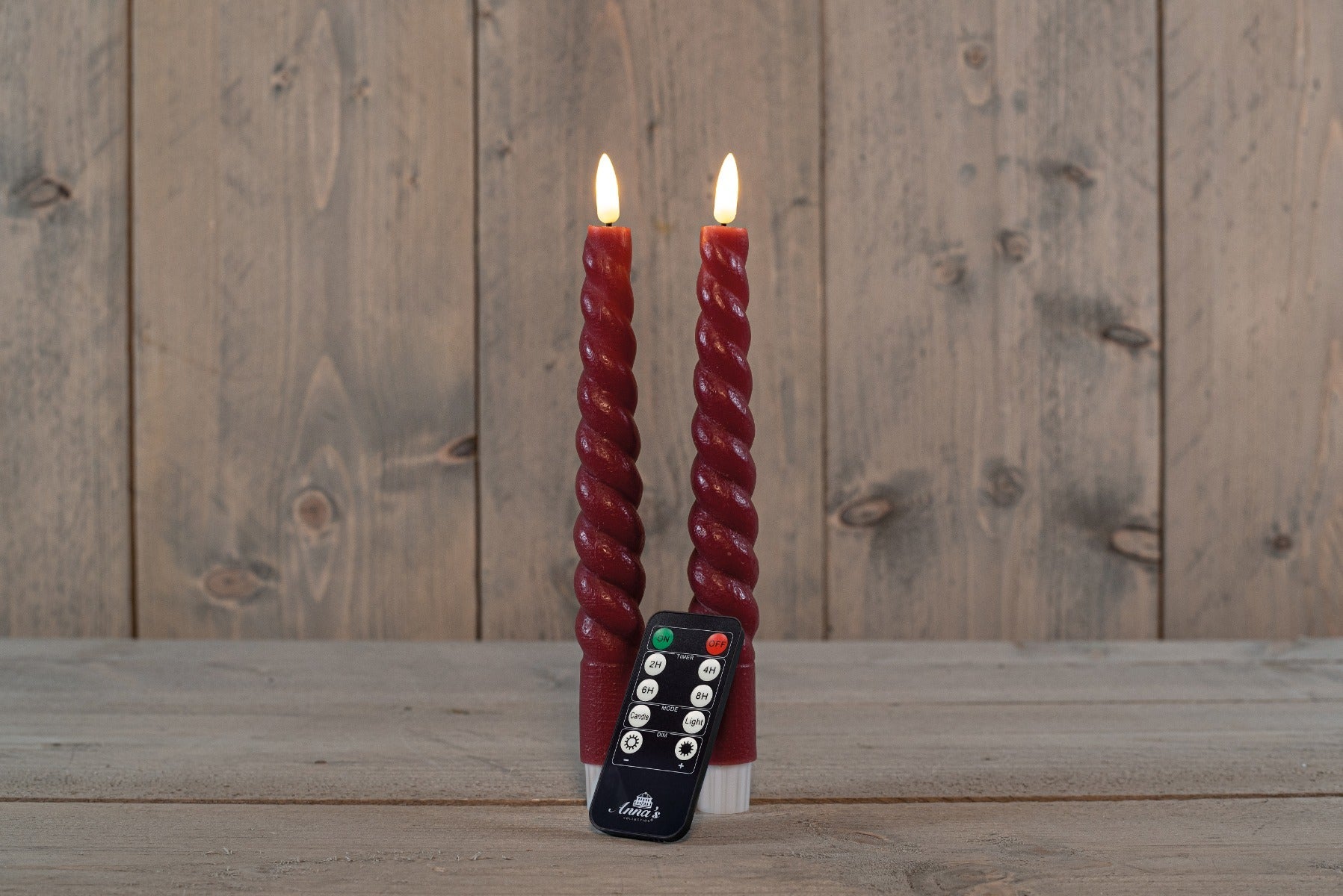 Dinerkaars Swirl LED 3D Lont Bordeaux 23 cm 2 stuks met afstandsbediening