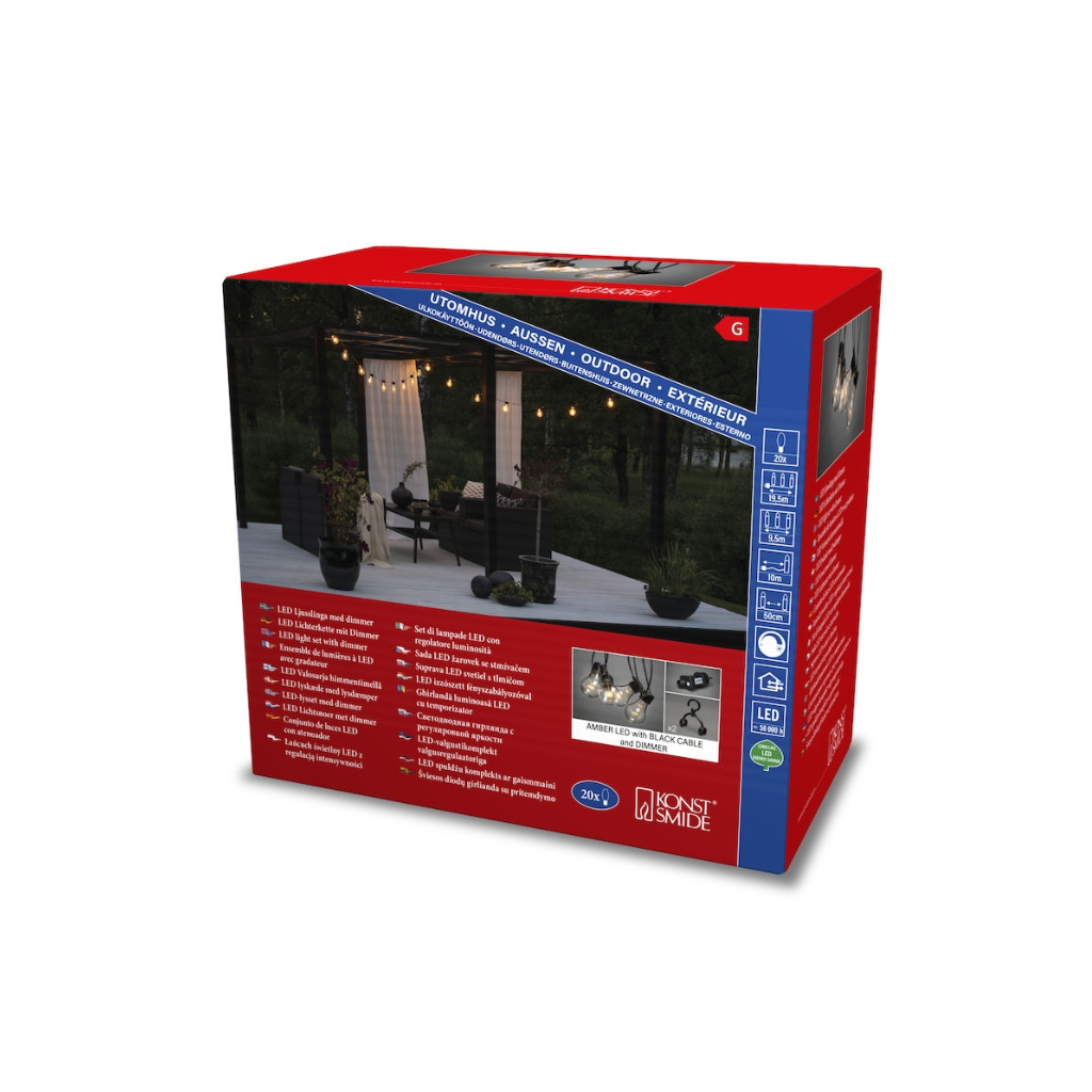 Konstsmide Partylight Lichtsnoer LED 20 lampen 9.5m +10m aanloopsnoer