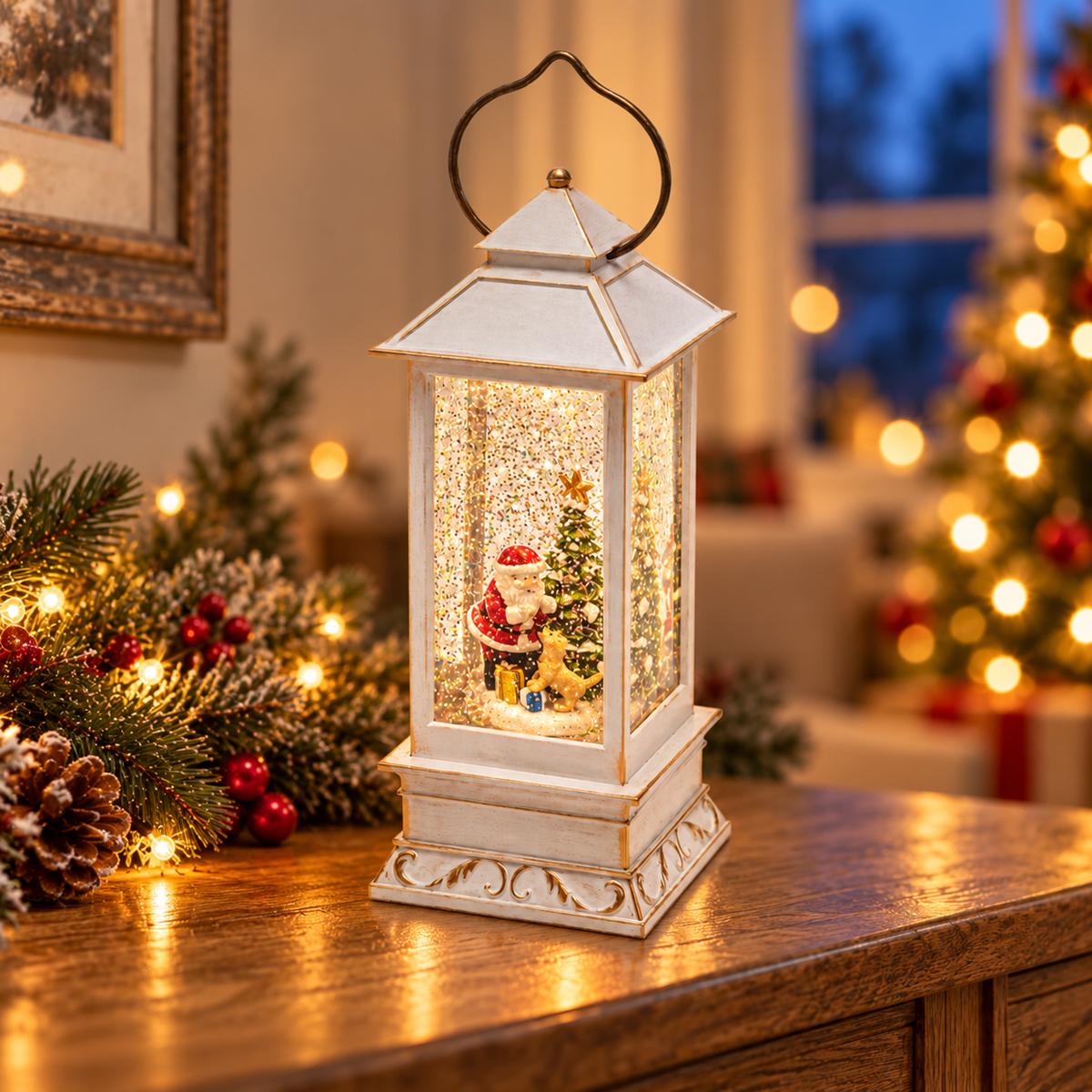 Konstsmide Verlicht Kerstfiguur Kerstlantaarn met Kerstman en Hond 27 x 10.5 cm