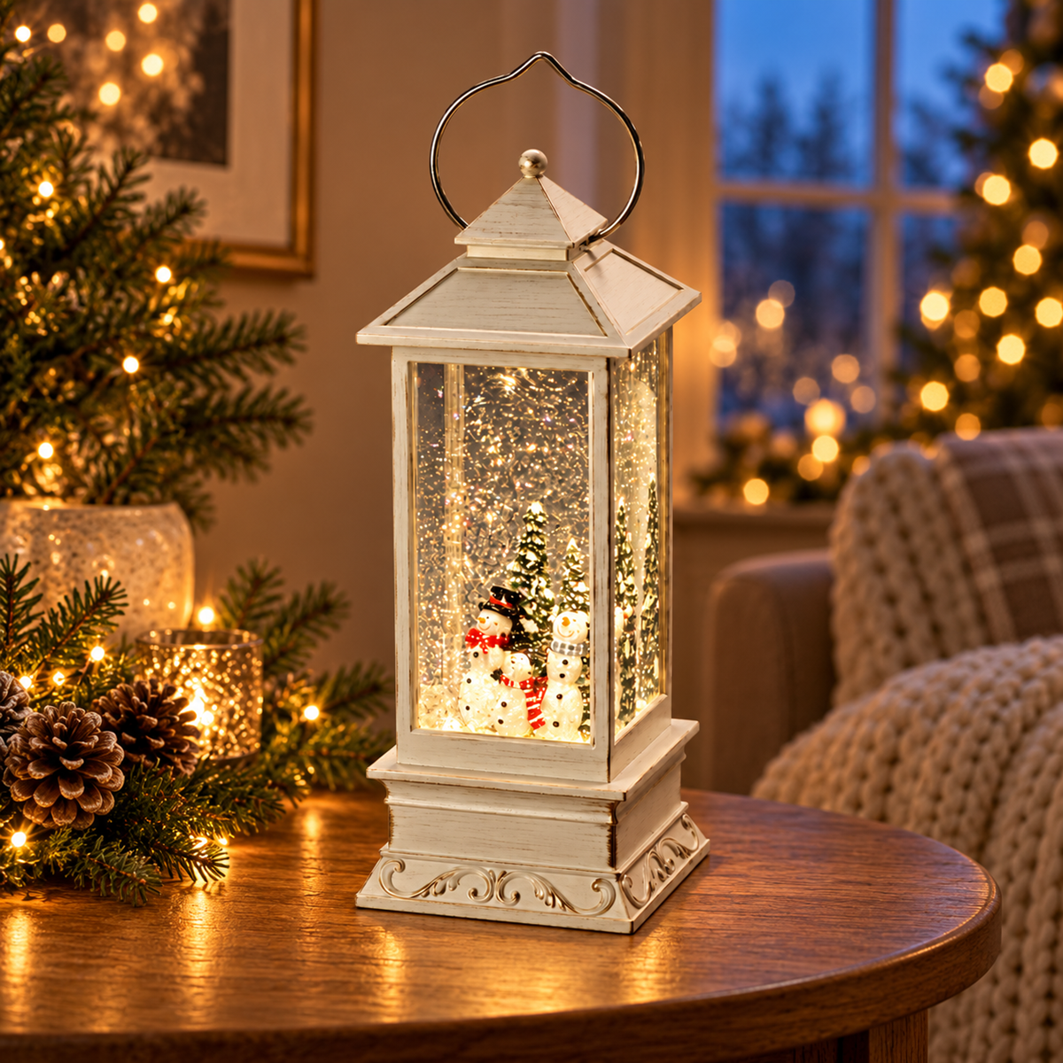 Konstsmide Verlicht Kerstfiguur Kerstlantaarn met Sneeuwpoppen 27.5 x 10.5 x 10.5 cm