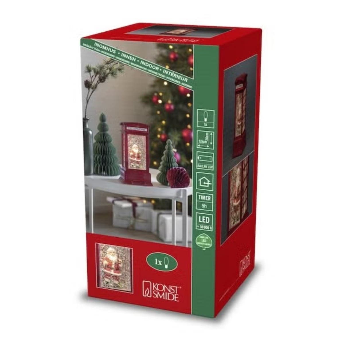 Konstsmide Verlicht Kerstfiguur Kerstlantaarn Telefooncel met Kerstman 20 x 9.5 cm
