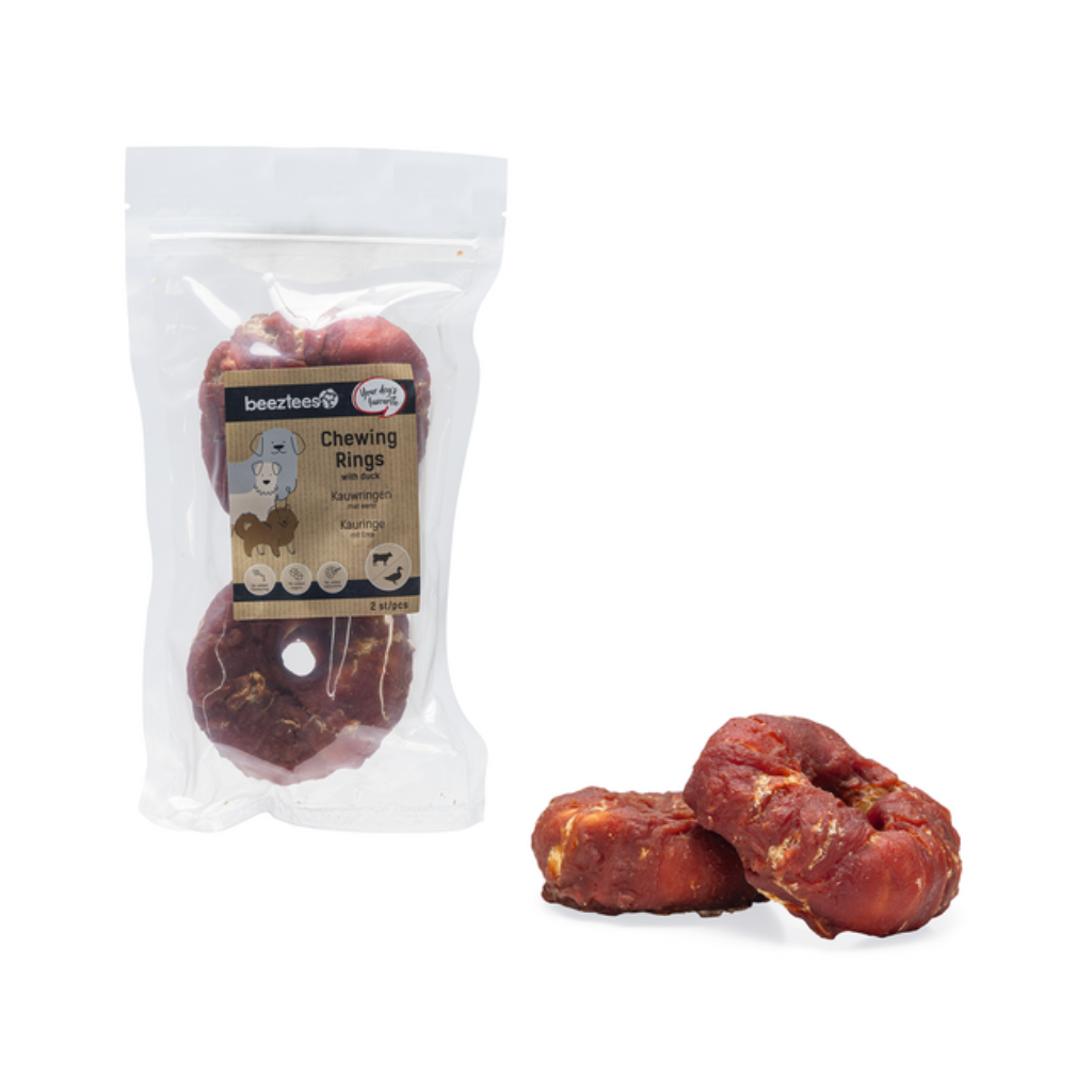 Beeztees kauwring met eend 2 stuks 7.5 cm