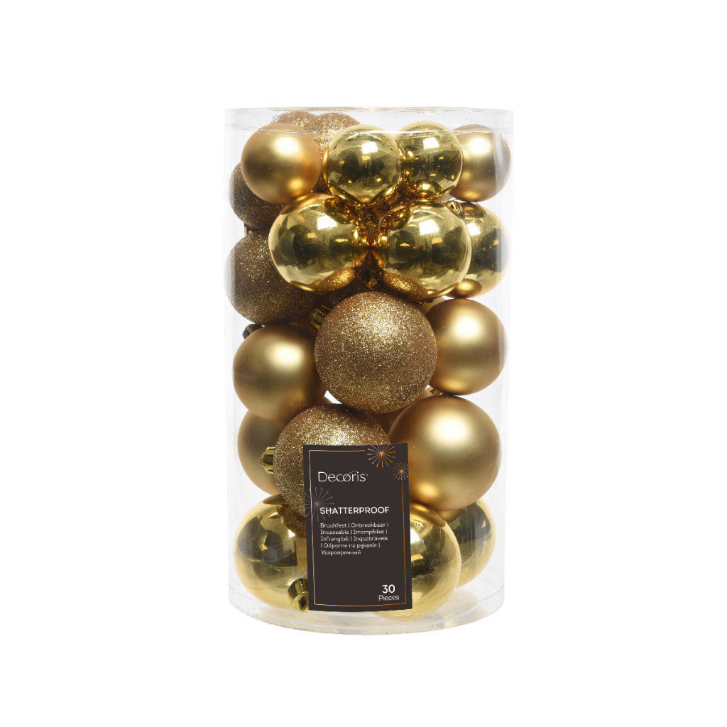 Decoris Kerstballen kunststof licht goud 30 stuks 4-5-6 cm