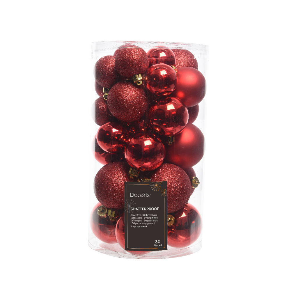 Decoris Kerstballen kunststof rood 30 stuks 4-5-6 cm