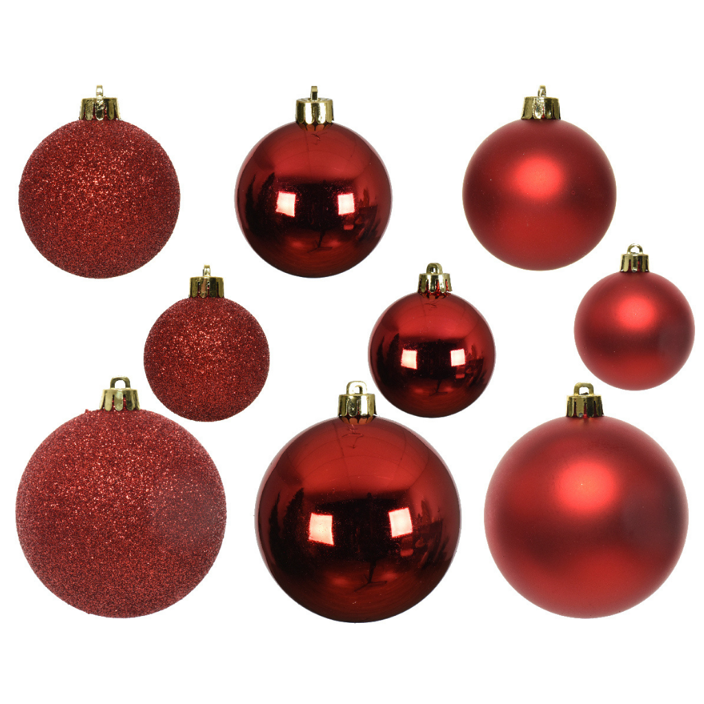 Decoris Kerstballen kunststof rood 30 stuks 4-5-6 cm