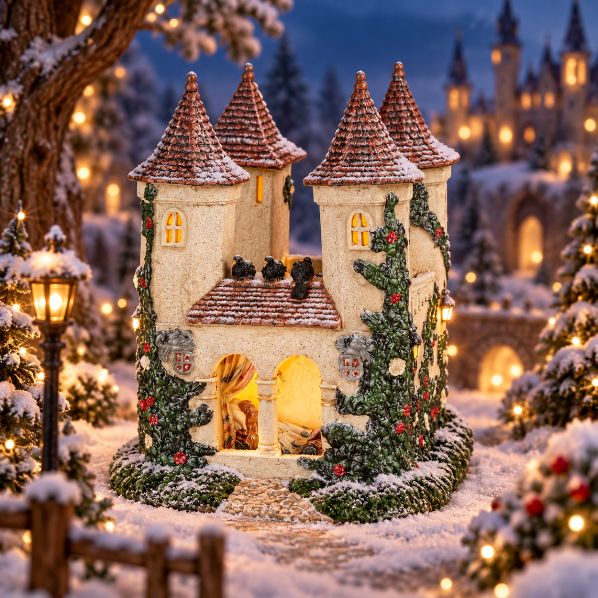 Efteling Kerstdorphuisje Kasteel van Doornroosje met Verlichting 17.5 x 18.5 x 21 cm