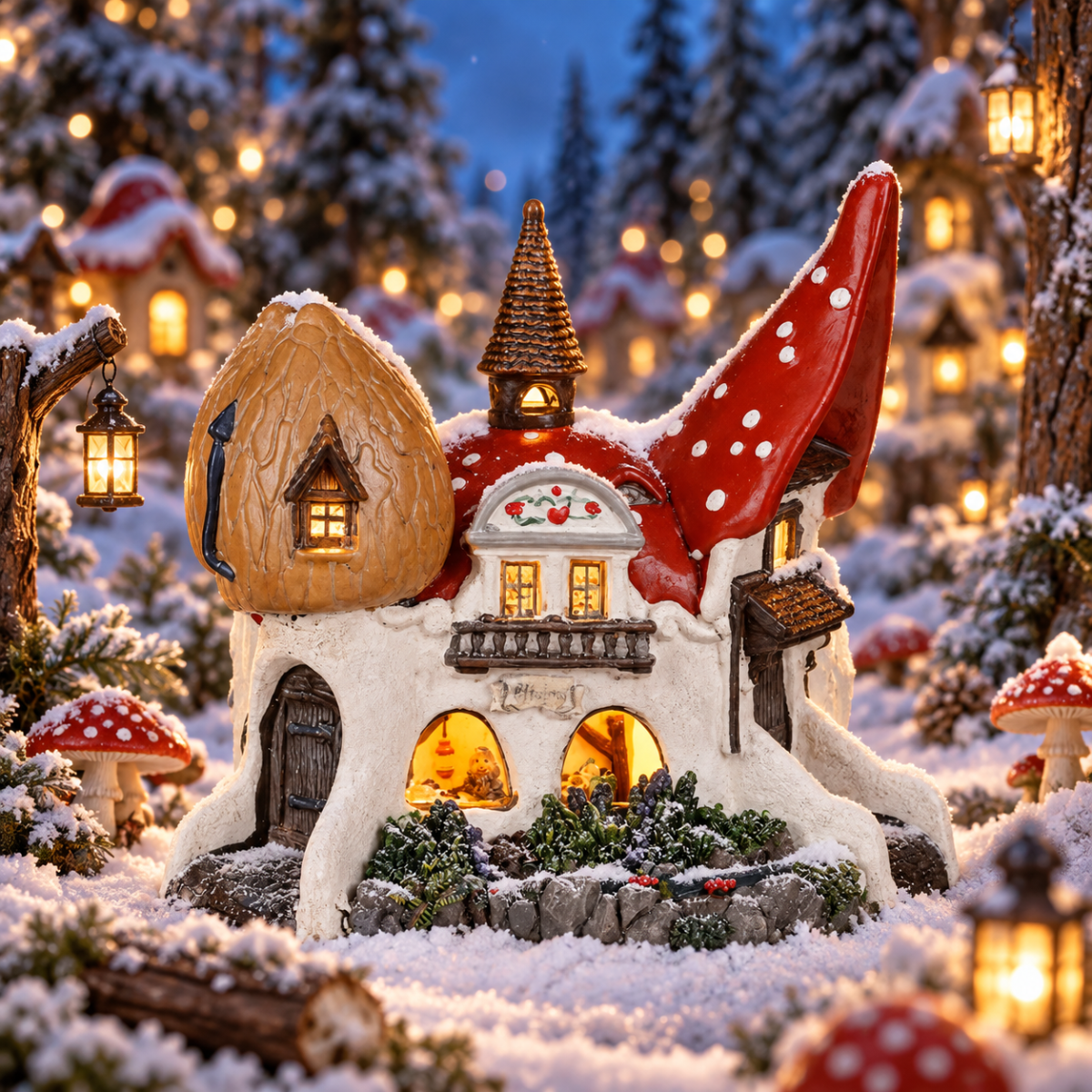 Efteling Kerstdorphuisje Huis van de Kabouters met Verlichting 19 x 16 x 17 cm